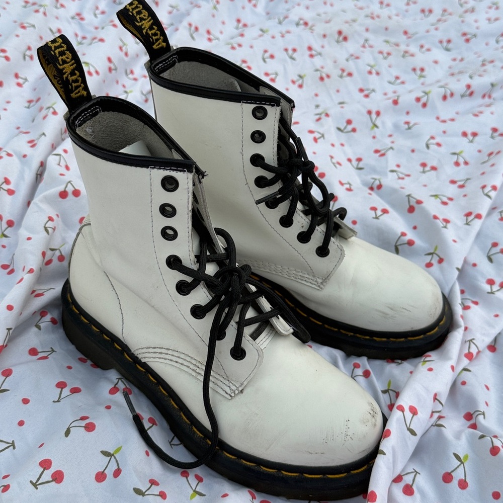 Dr. Martens White and Black Combat Boots